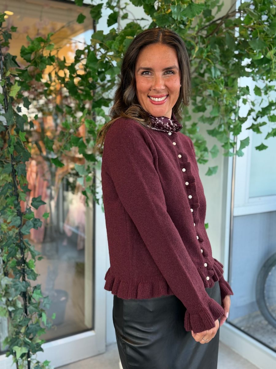 JACIA CARDIGAN M/FRILL - PLOMME MELERT