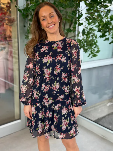 Hovedbilde EMMA MIDI KJOLE FLOWER - NAVY