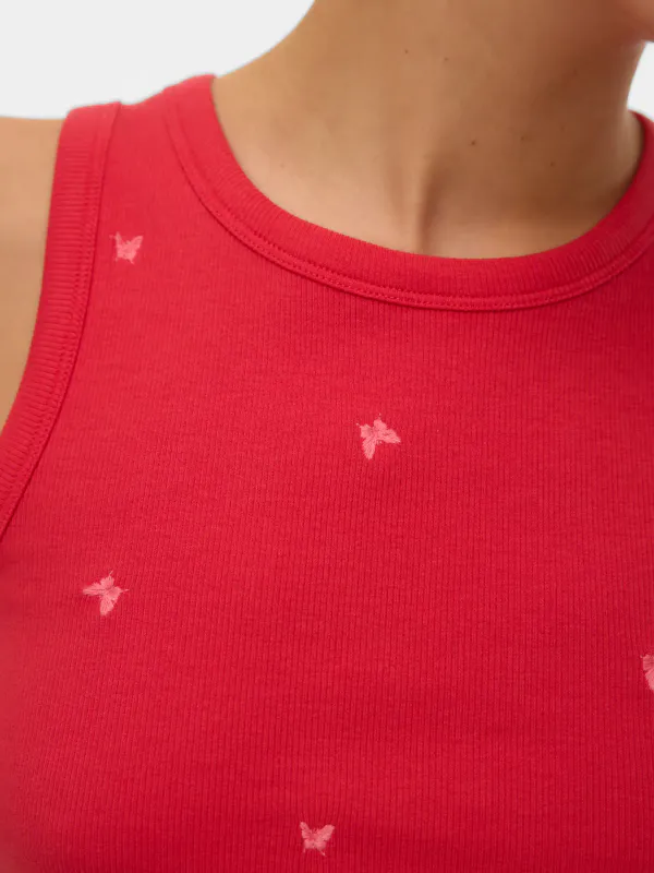 NAJA TANK TOPP - RØD M/BUTTERFLY