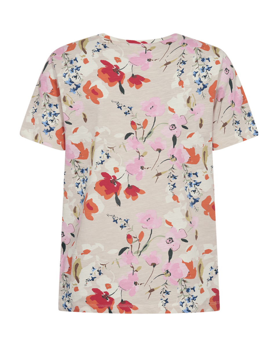 VIVA TOPP V-HALS FLOWER - CREAM/ROSA