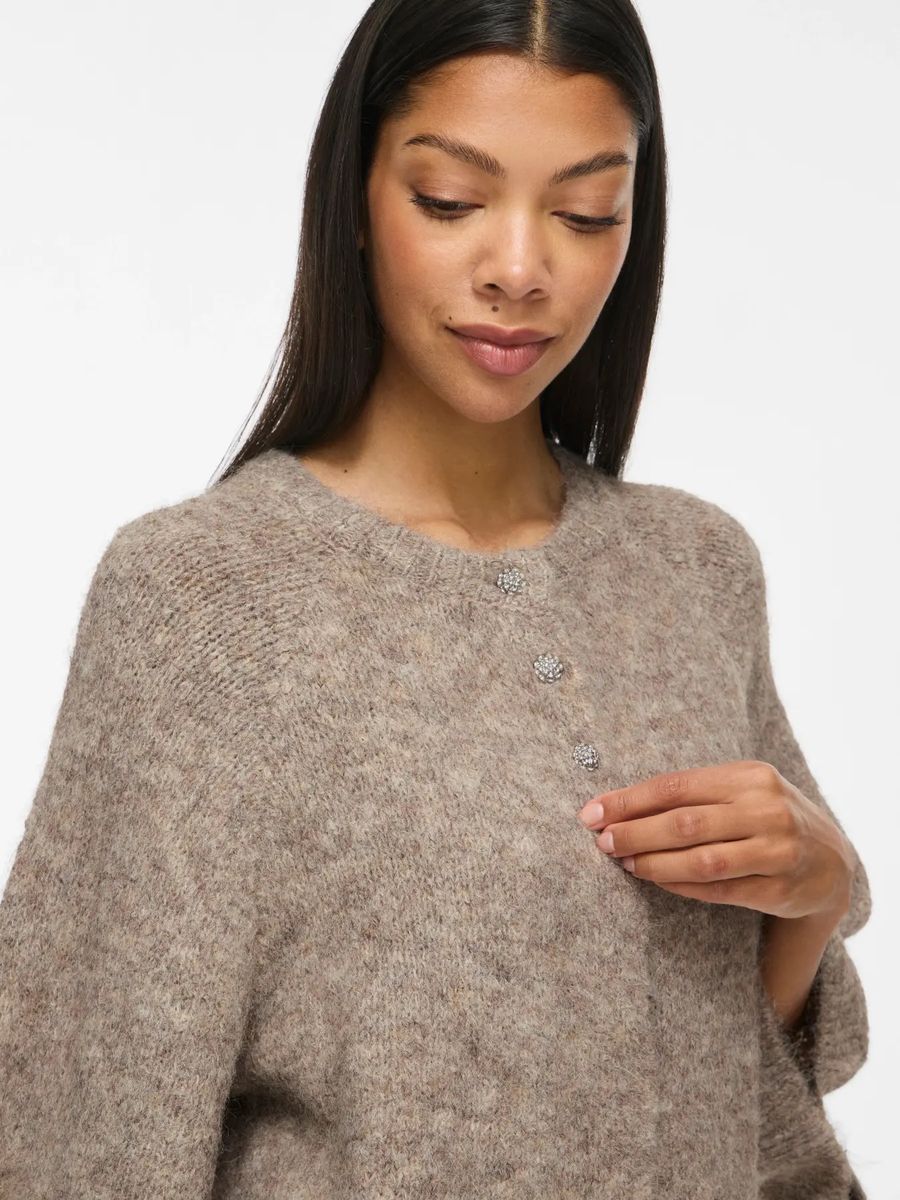 BOWS 3/4 KNIT CARDIGAN M/METALL KNAPPER - CAMEL MELERT