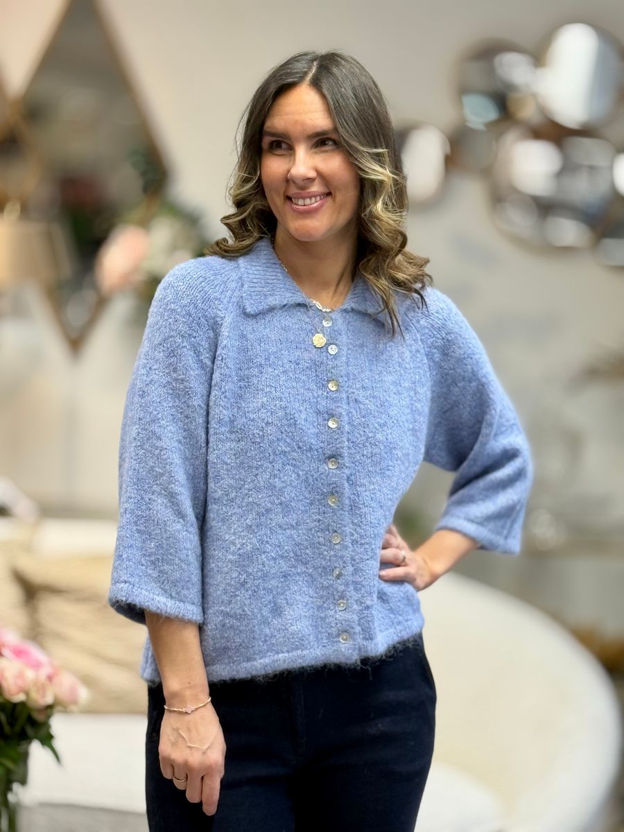 LULU CARDIGAN - HIMMELBLÅ MELERT
