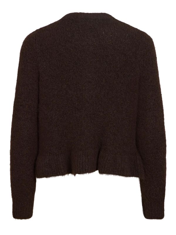 BOWS KNIT CARDIGAN M/VOLANG - BRUN MELERT