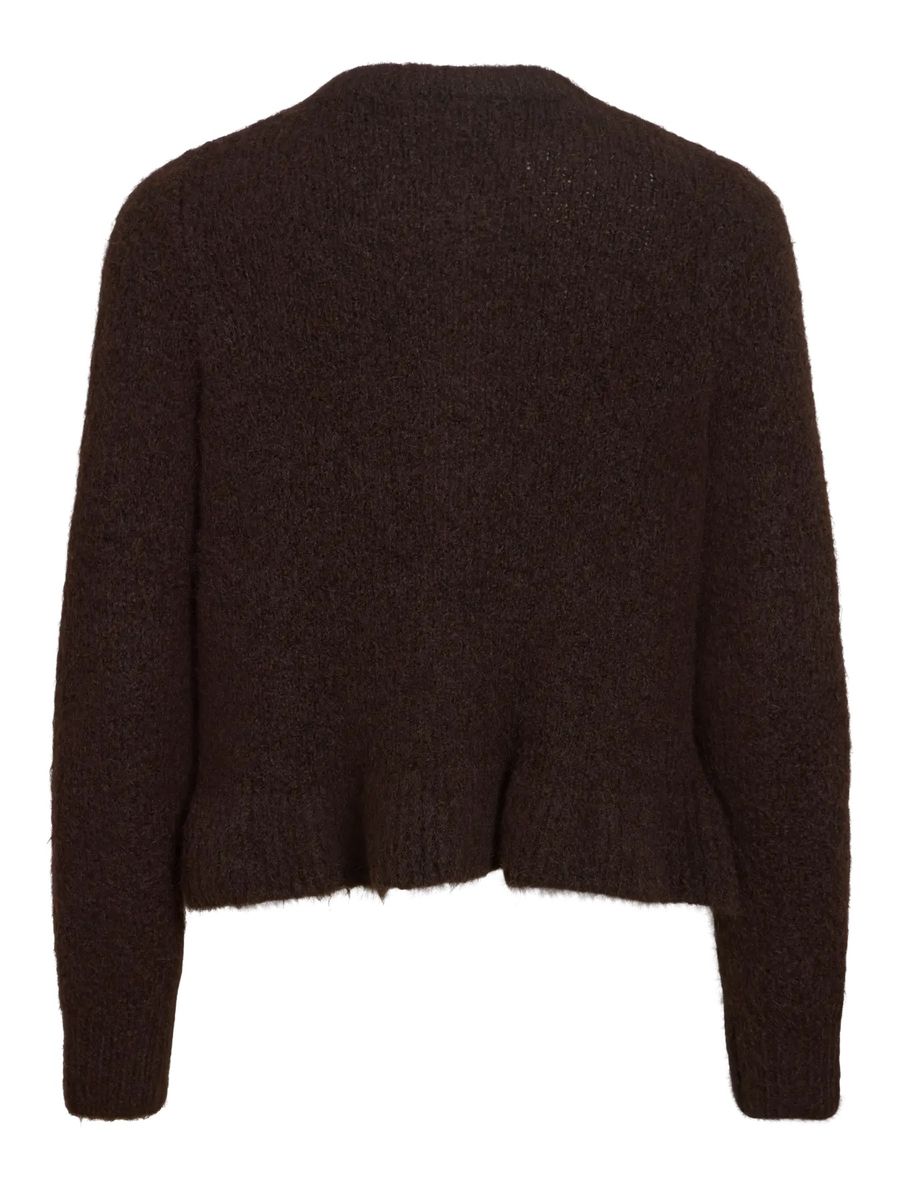 BOWS KNIT CARDIGAN M/VOLANG - BRUN MELERT