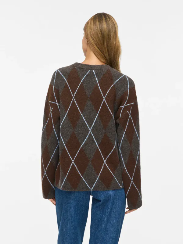 ARGYLE KNIT GENSER - KOKSGRÅ/BRUN