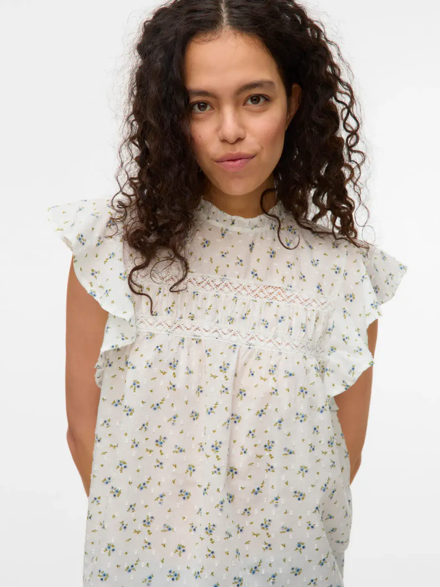 TRINE TOPP M/PRINT - BLÅ BLOMSTER