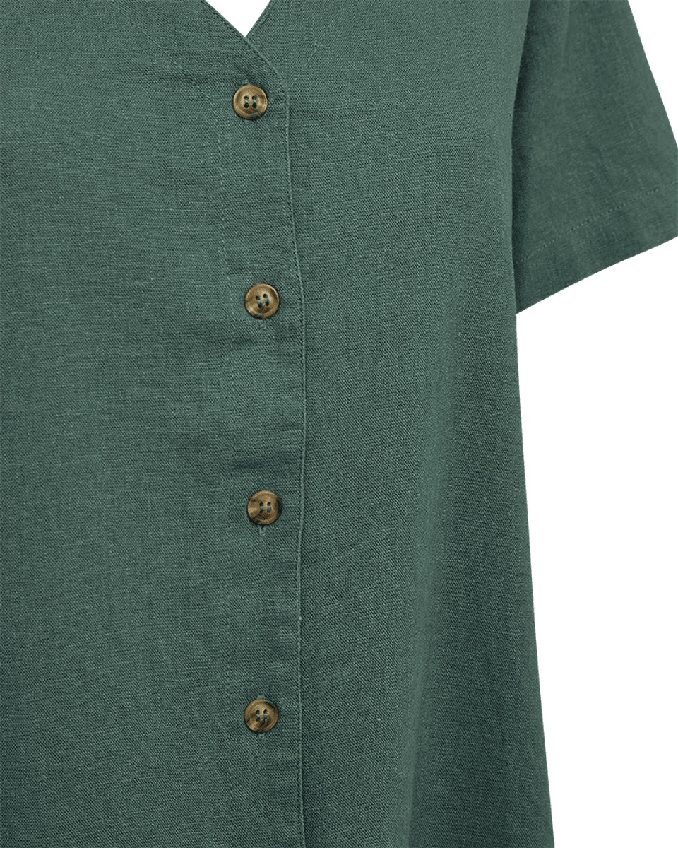 LAVA LIN/VISCOSE BLUSE V-HALS - GRØNN