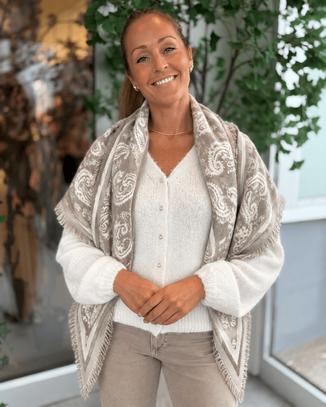 SKJERF ULLMIX TREKANTET PAISLEY - CAMEL / OFFWHITE