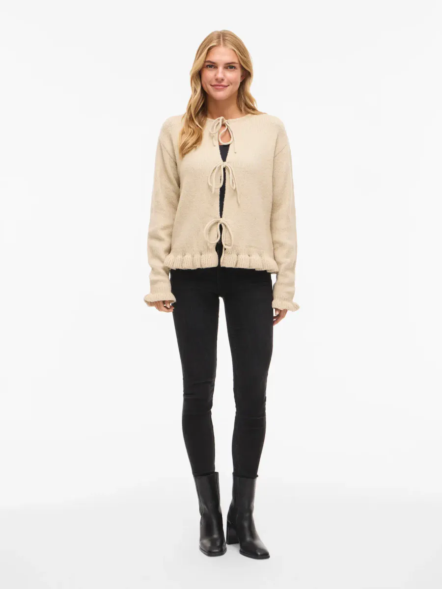 CAMMA STRIKKET CARDIGAN - SAND MELERT