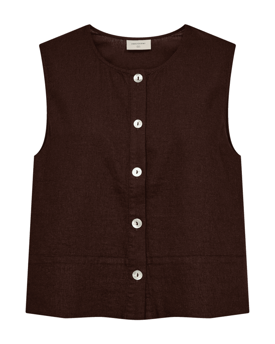LAVA LIN/VISCOSE TOPP M/KNAPPER FORAN - BRUN