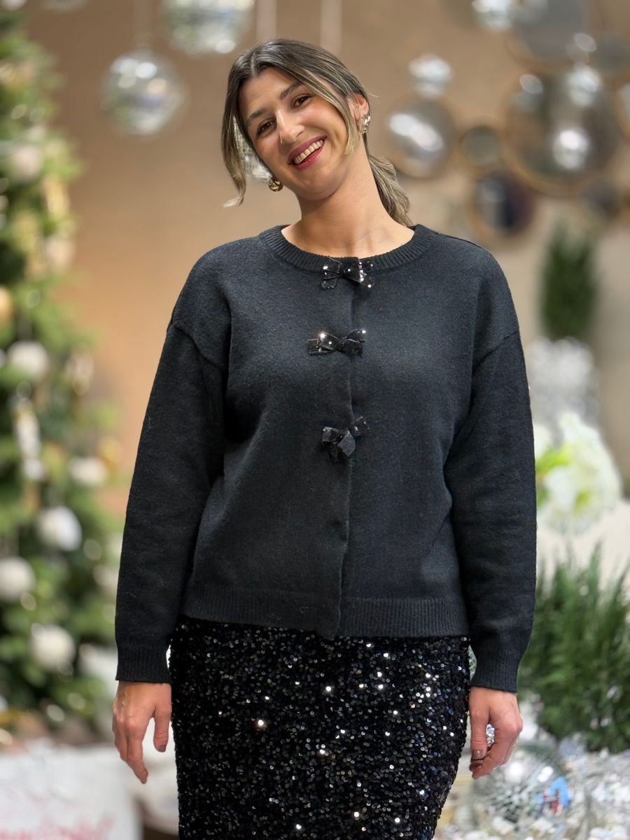 BRIANNA BOW CARDIGAN - SORT