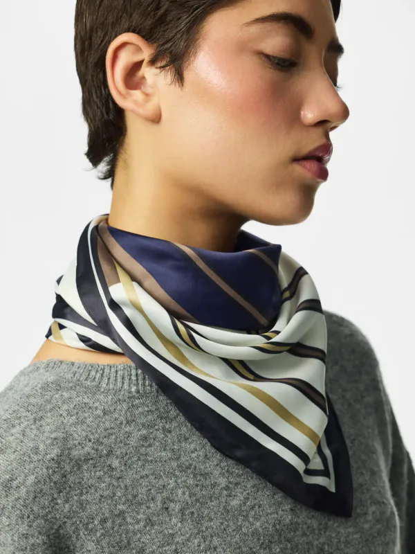 AMANDA SILKELOOK SKJERF - NAVY/BRUN/CREAM