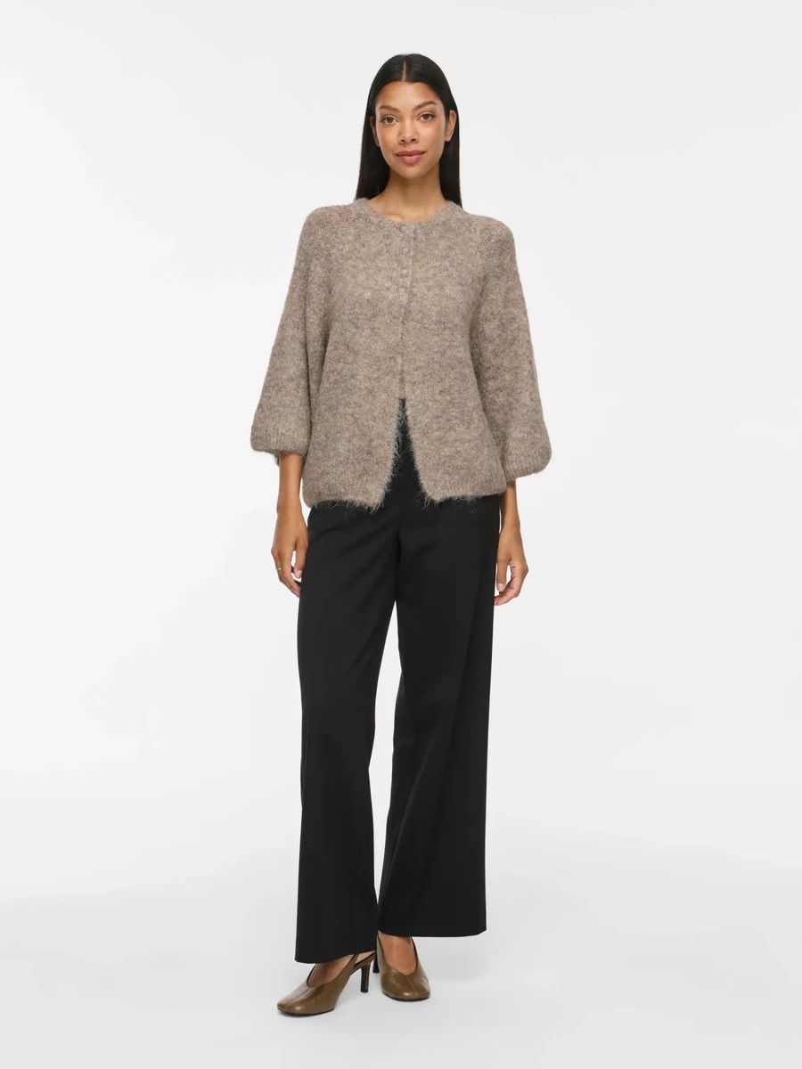 BOWS 3/4 KNIT CARDIGAN M/METALL KNAPPER - CAMEL MELERT