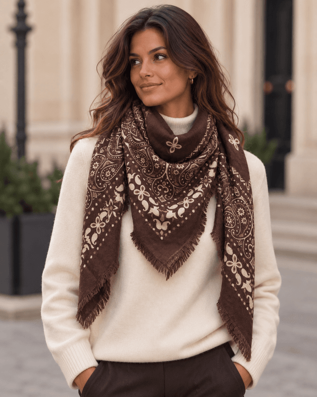 SKJERF PAISLEY ULLMIX - BRUN / OFFWHITE