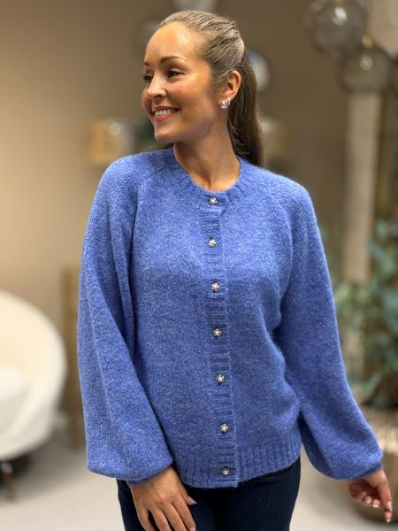 Hovedbilde LOUISA CARDIGAN M/PERLE KNAPPER - JEANSBLÅ MELERT ...