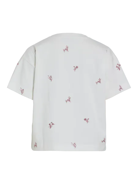 Hovedbilde MONIE T-SHIRT M/BRODERT BLOMSTER - OFFWHITE