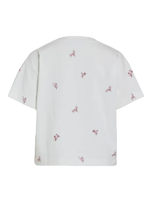 MONIE T-SHIRT M/BRODERT BLOMSTER - OFFWHITE