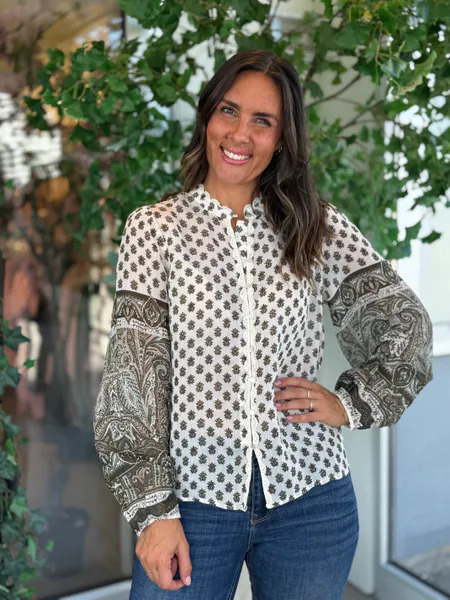 Hovedbilde LYRIDA BLUSE FLOWER - CREAM/OLIVEN