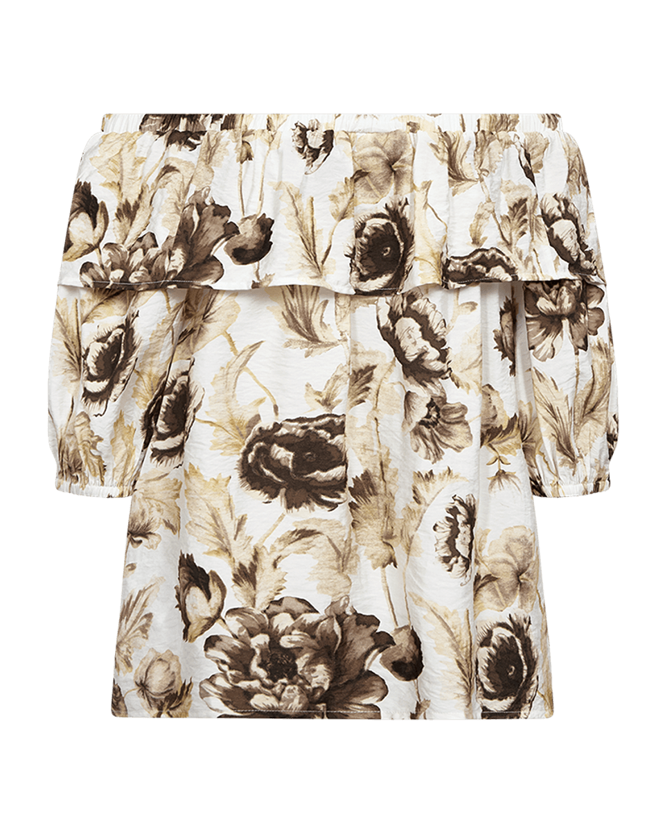 MAISE BLUSE M/VOLANG - BRUNE BLOMSTER
