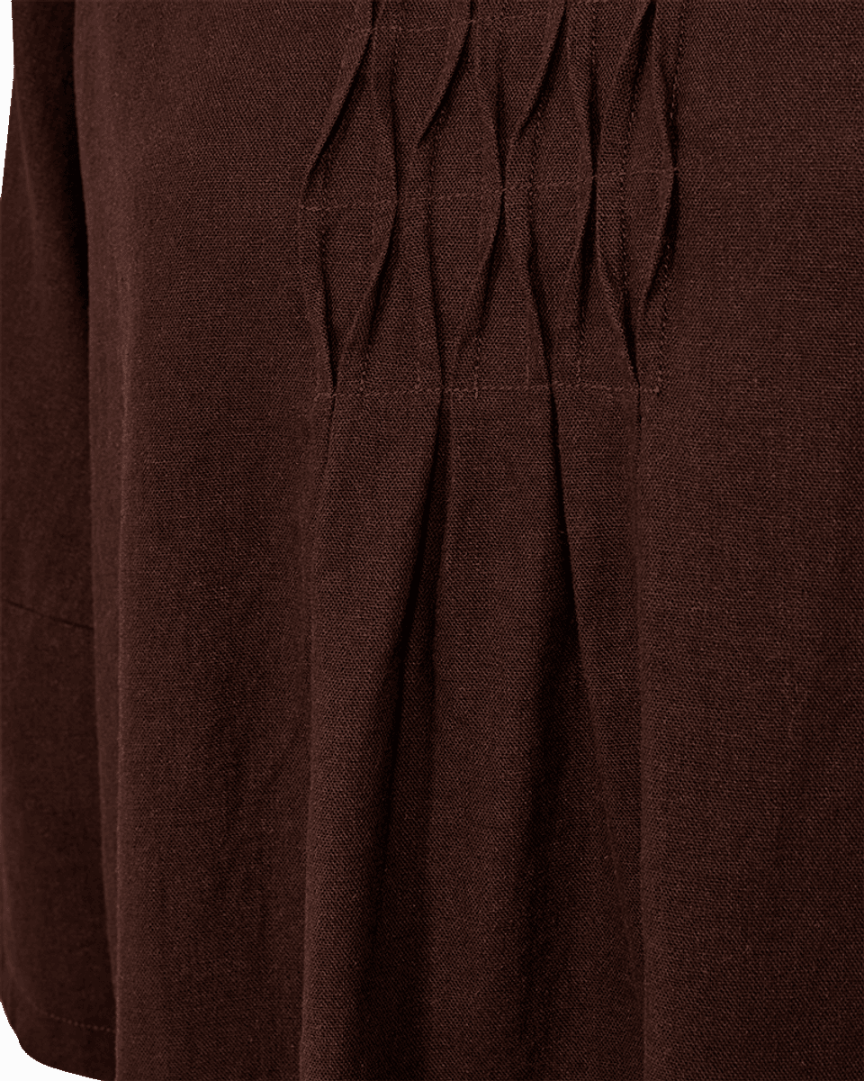 LAVA LIN/VISCOSE TOPP M/SMOCK - BRUN
