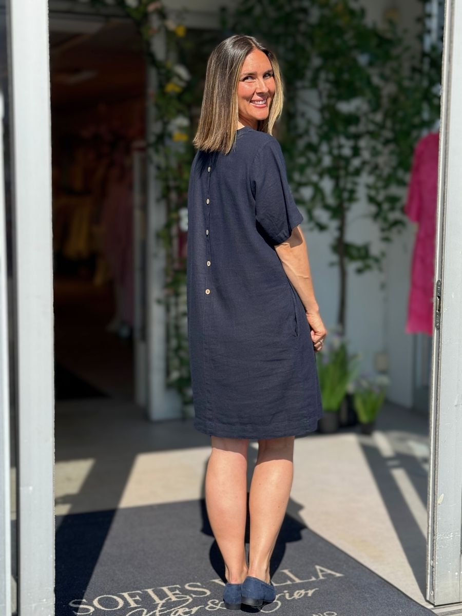 LAVA LIN/VISCOSE KJOLE KORT ERM - NAVY