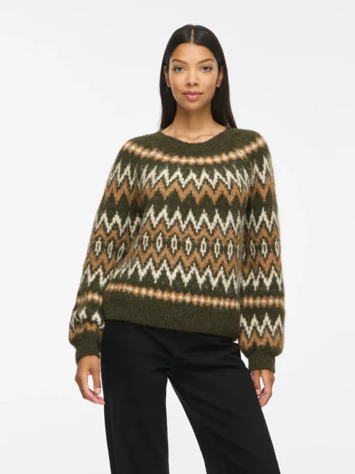 Hovedbilde BOWS JACQUARD GENSER - OLIVEN/CAMEL/CREAM