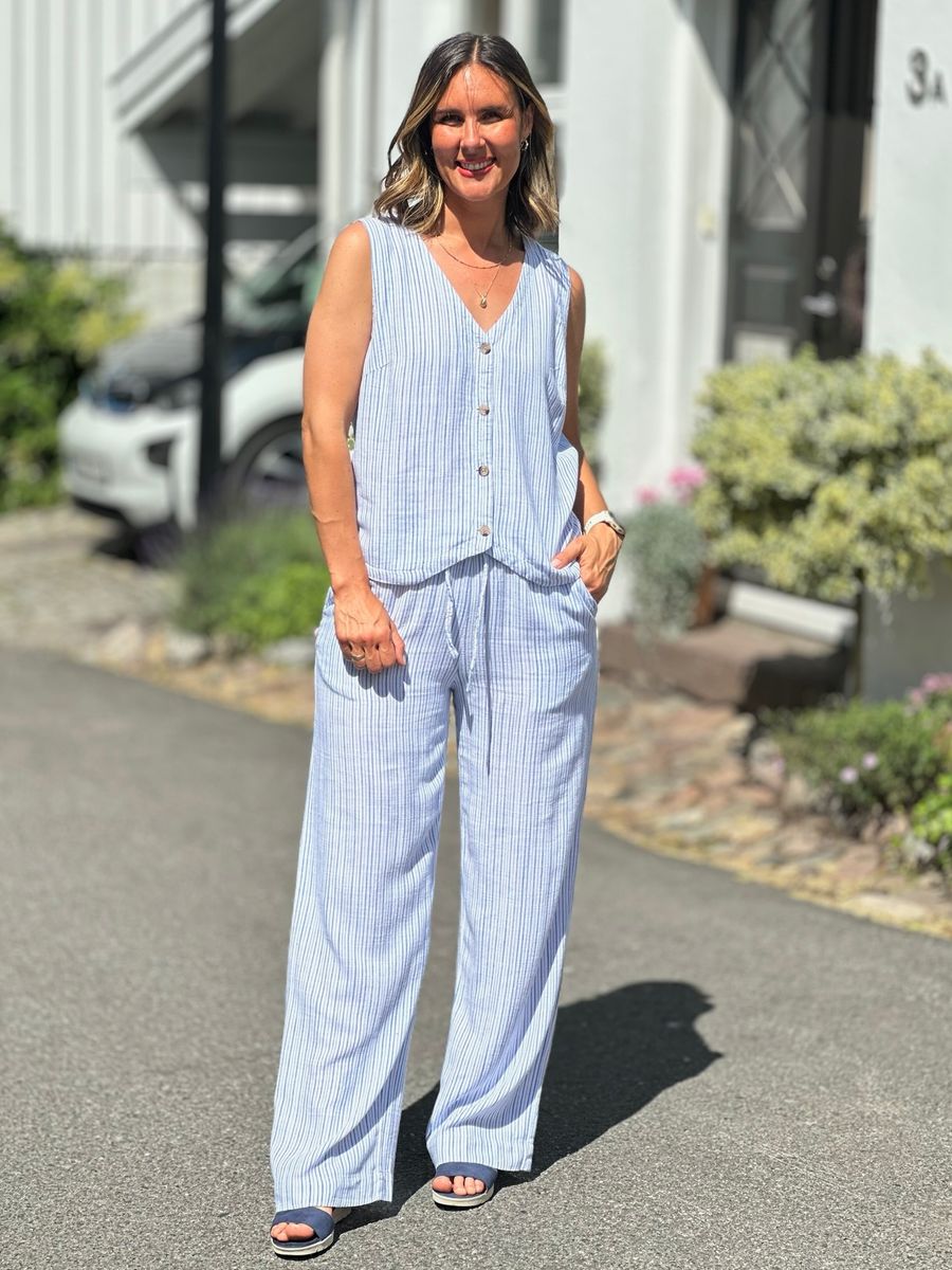 LAVARA BUKSE STRIPES - DENIMBLÅ/HVIT