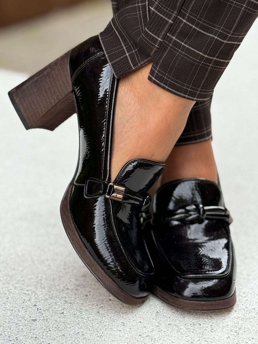 MOKASIN M/BLOKHÆL - MOCCA PATENT