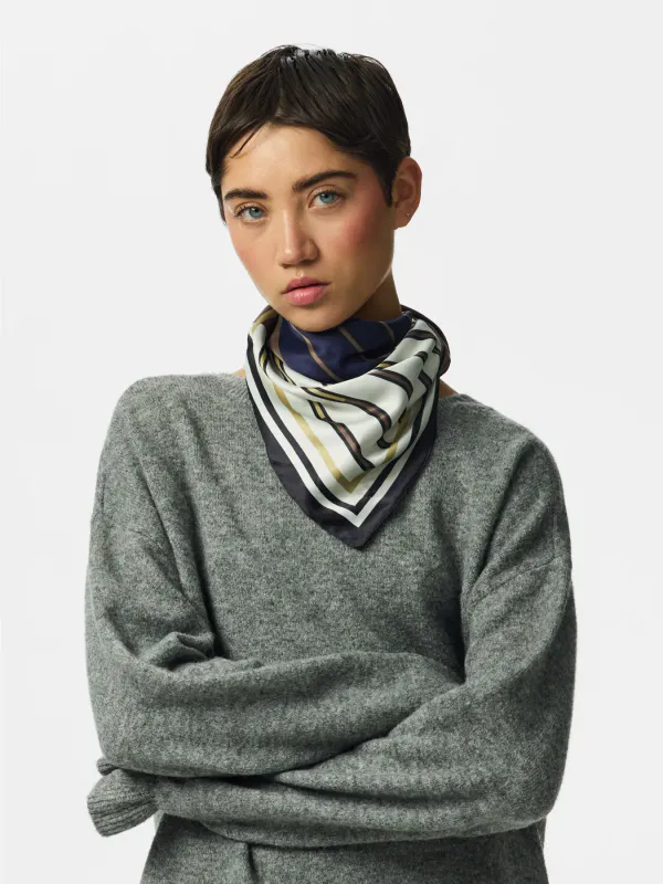 AMANDA SILKELOOK SKJERF - NAVY/BRUN/CREAM