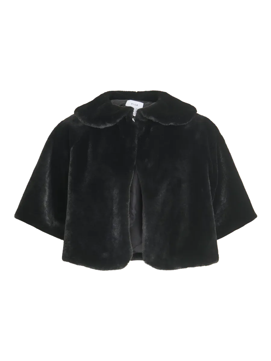 BARBARA FAKE FUR CAPE - SORT