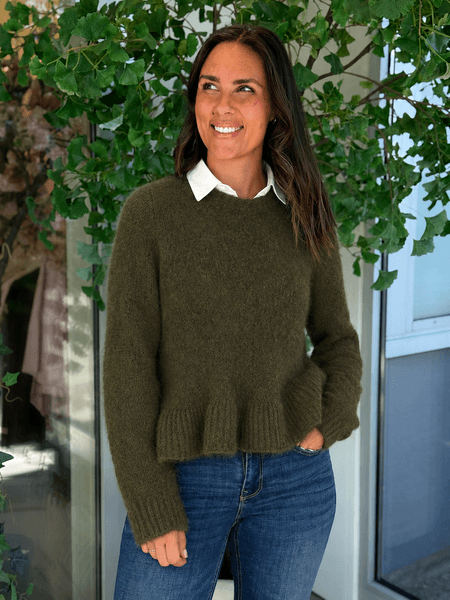Hovedbilde BOWS KNIT GENSER M/VOLANG - OLIVEN MELERT