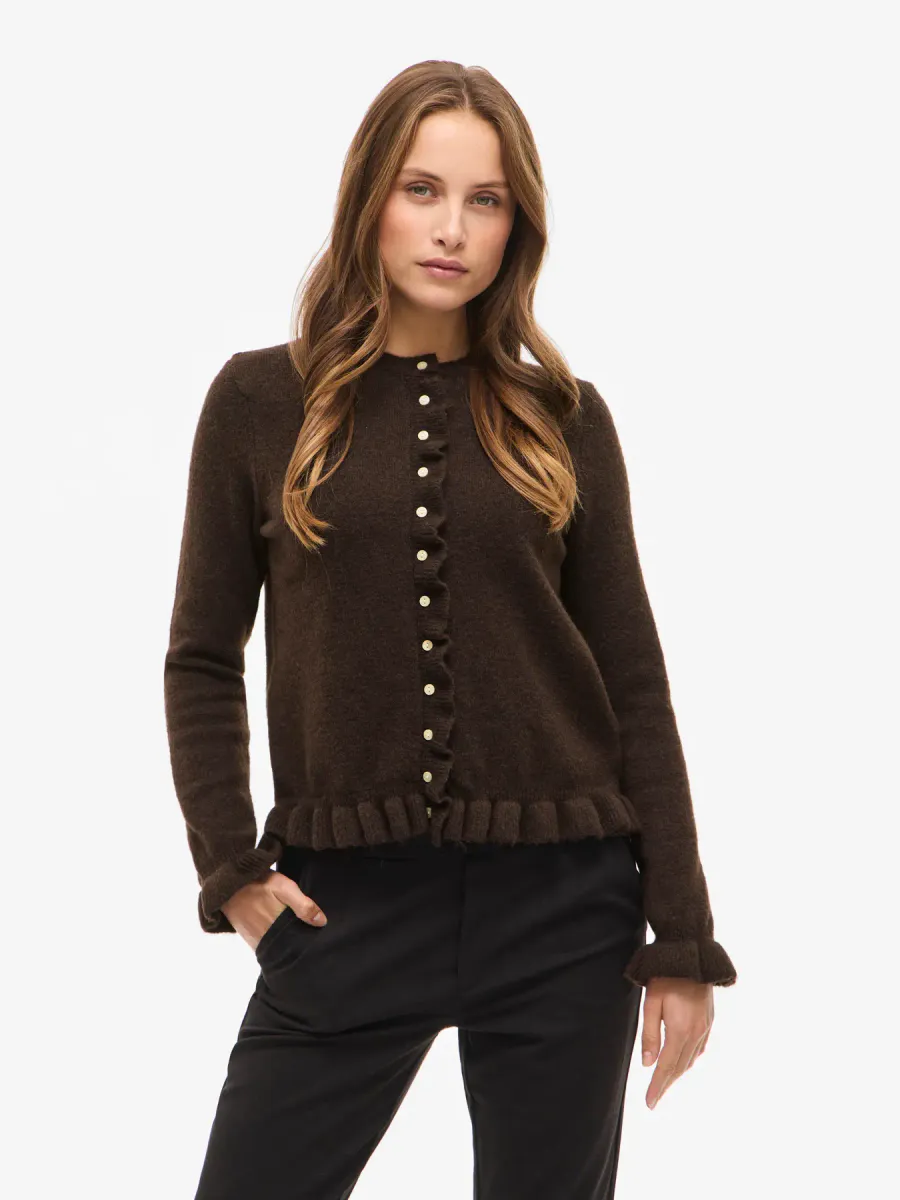 JACIA CARDIGAN M/FRILL - BRUN MELERT