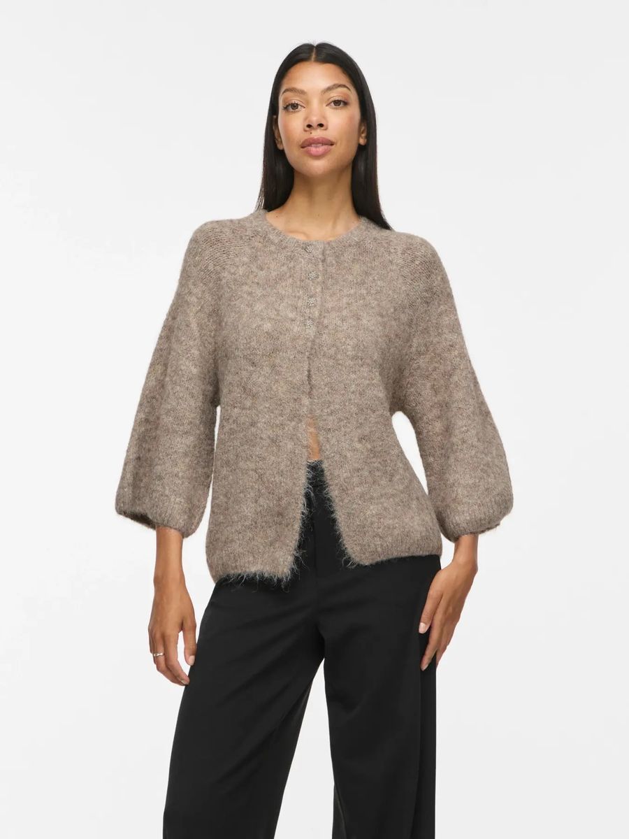 BOWS 3/4 KNIT CARDIGAN M/METALL KNAPPER - CAMEL MELERT