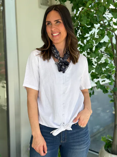 Hovedbilde LAVA LIN/VISCOSE BLUSE M/KNYTING - HVIT