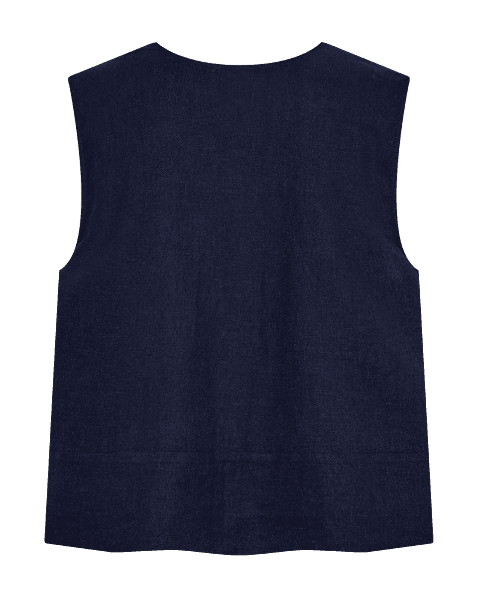 LAVA LIN/VISCOSE TOPP M/KNAPPER FORAN - NAVY
