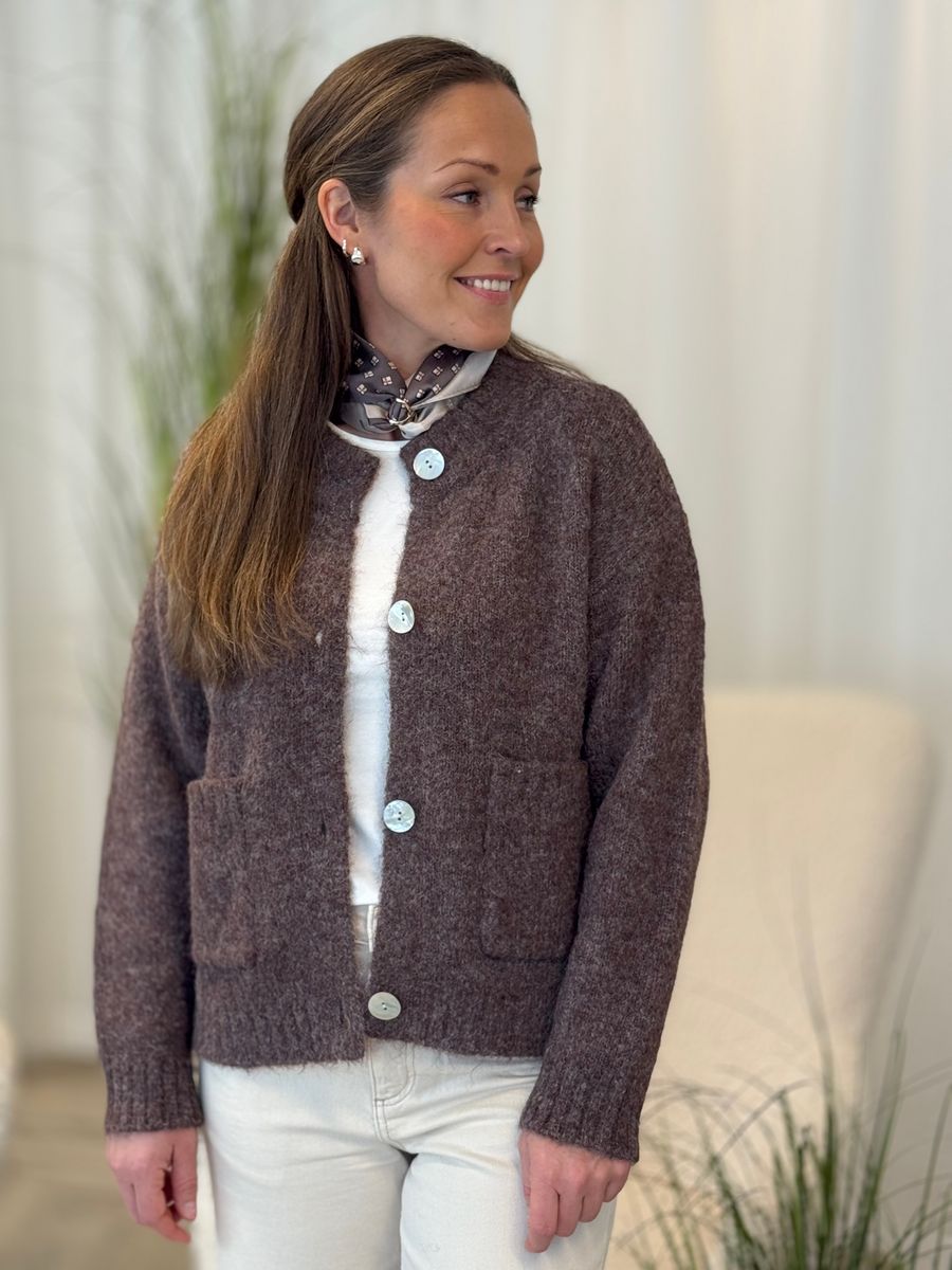 GRSLULU CARDIGAN M/LOMMER - BRUN MELERT