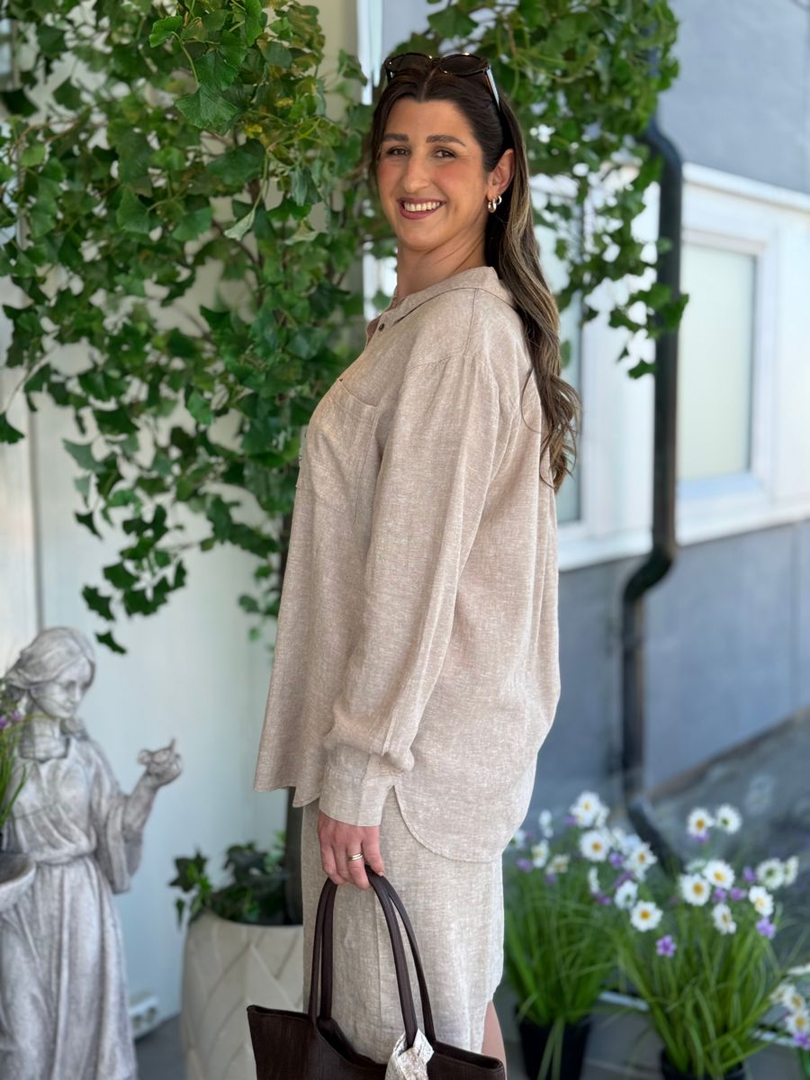 LAVA LIN/VISCOSE SKJORTE - SAND MELERT