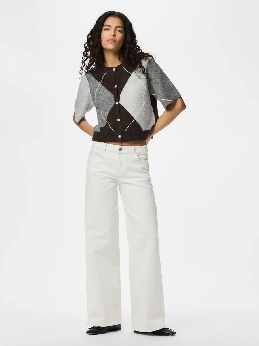 SALLY KNIT CARDIGAN 2/4 - BRUN CHECK