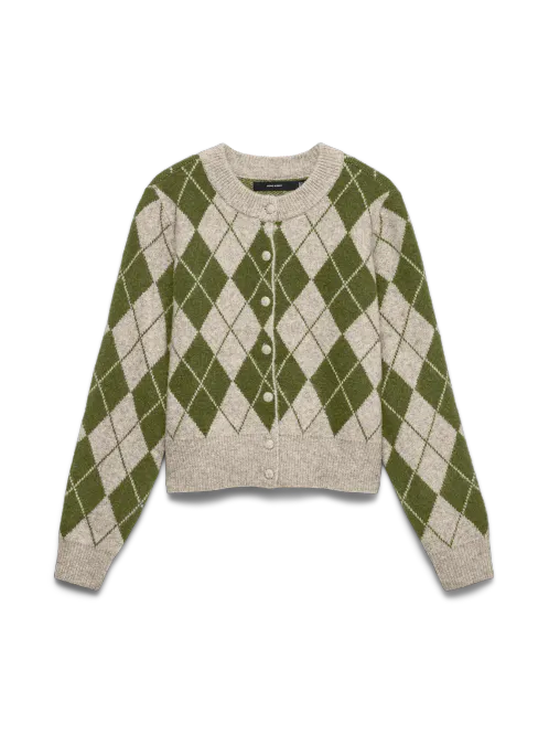 Hovedbilde HALO CARDIGAN ARGYLE - OLIVEN / CREAM