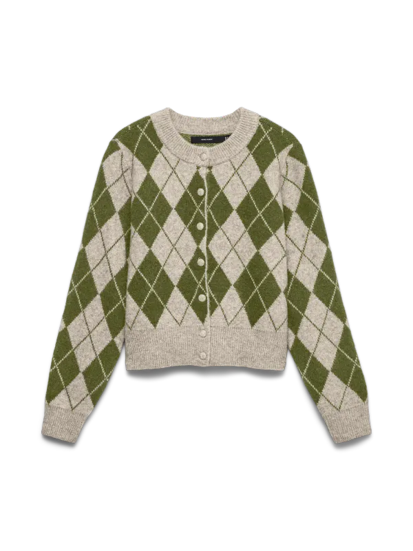 HALO CARDIGAN ARGYLE - OLIVEN / CREAM