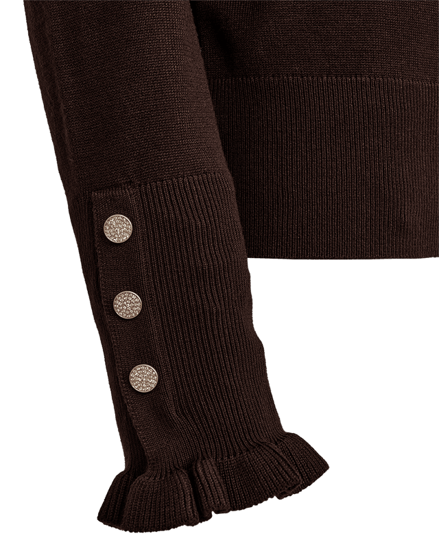 KATIE GENSER FRILL RUND HALS - BRUN