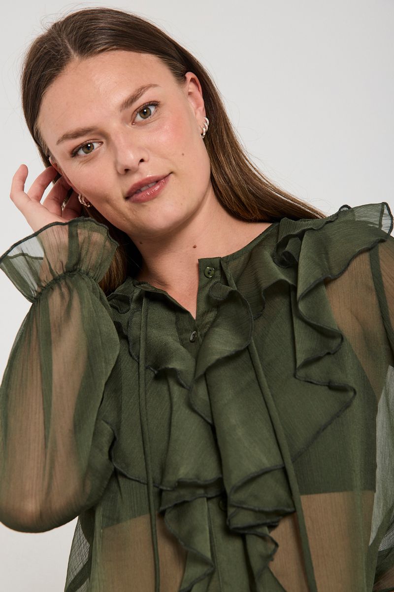 DITTE BLUSE M/RYSJ - OLIVEN