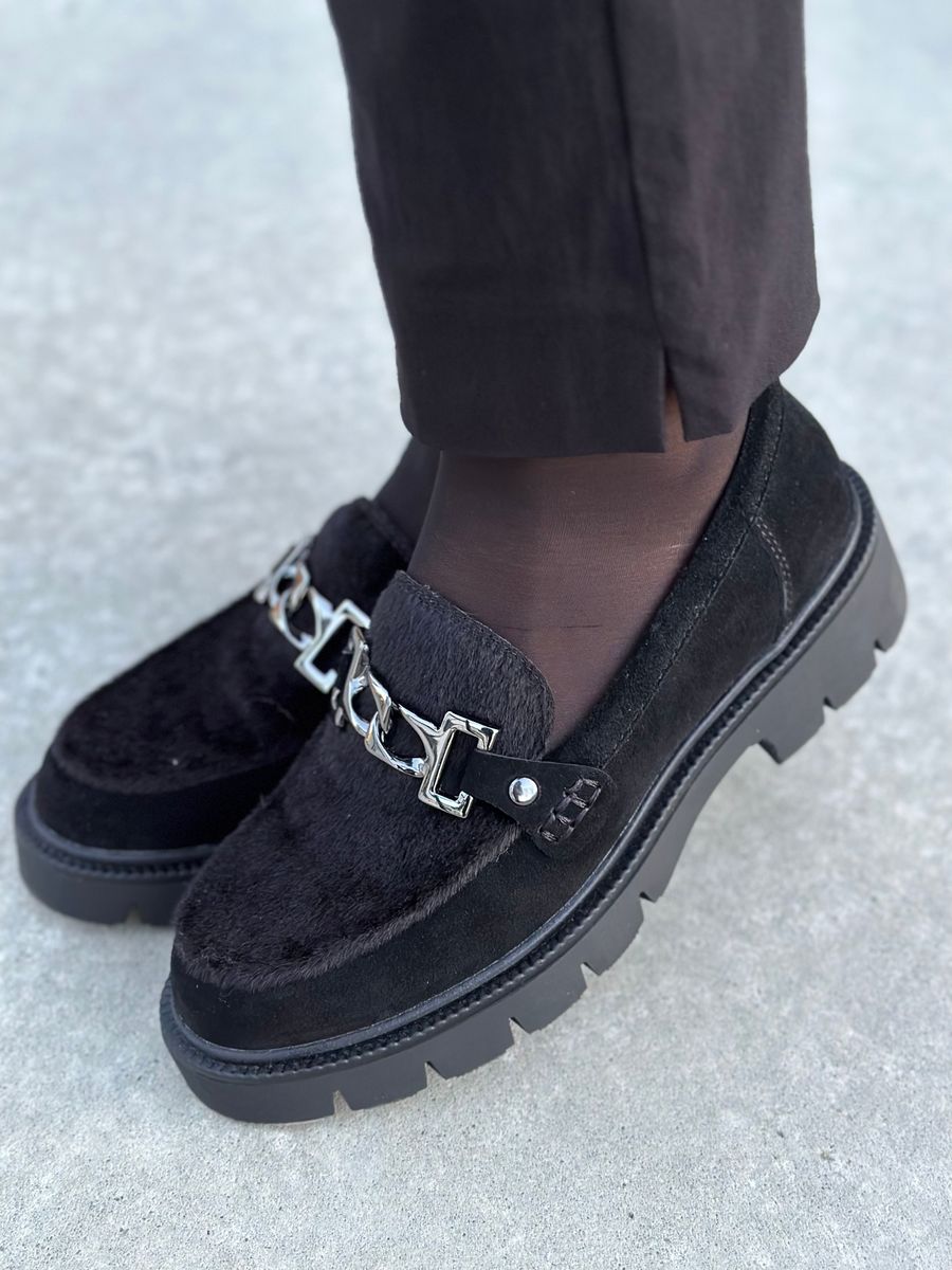 LOAFER I SKINN M/SPENNE - SORT