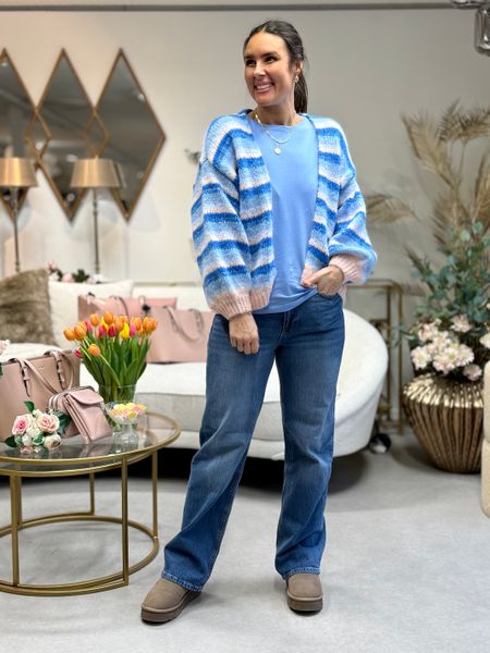 Hovedbilde MAYBE STRIKKET CARDIGAN M/STRIPER - LYSBLÅ/CREAM