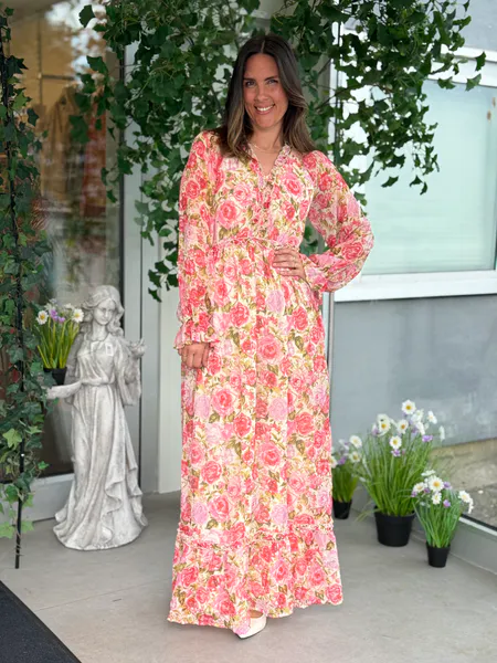 Hovedbilde EMSA LANG KJOLE FLOWERS - ROSA/CREAM