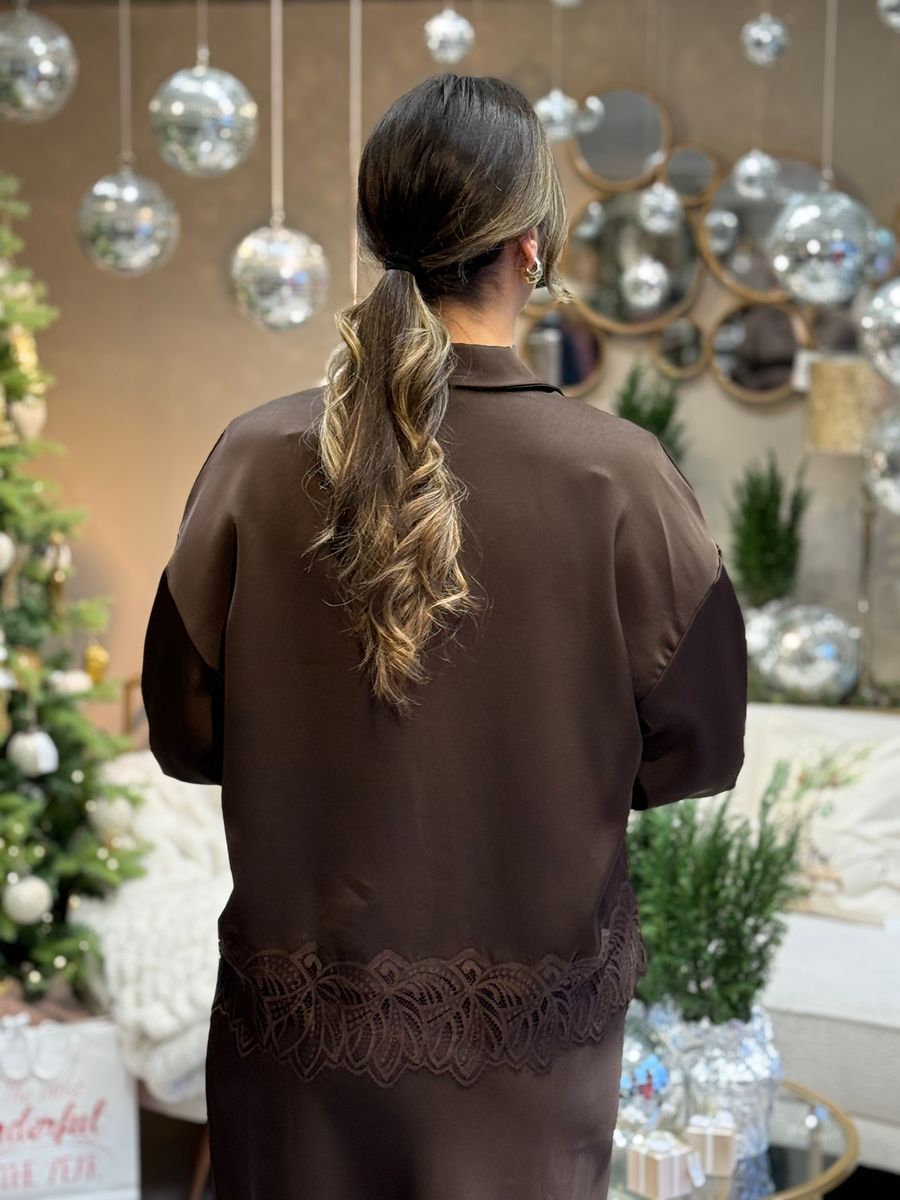 LEA SILKELOOK BLUSE - BRUN