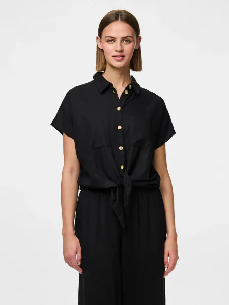 Hovedbilde PIA LIN/VISCOSE SKJORTE M/KNYTING - SORT