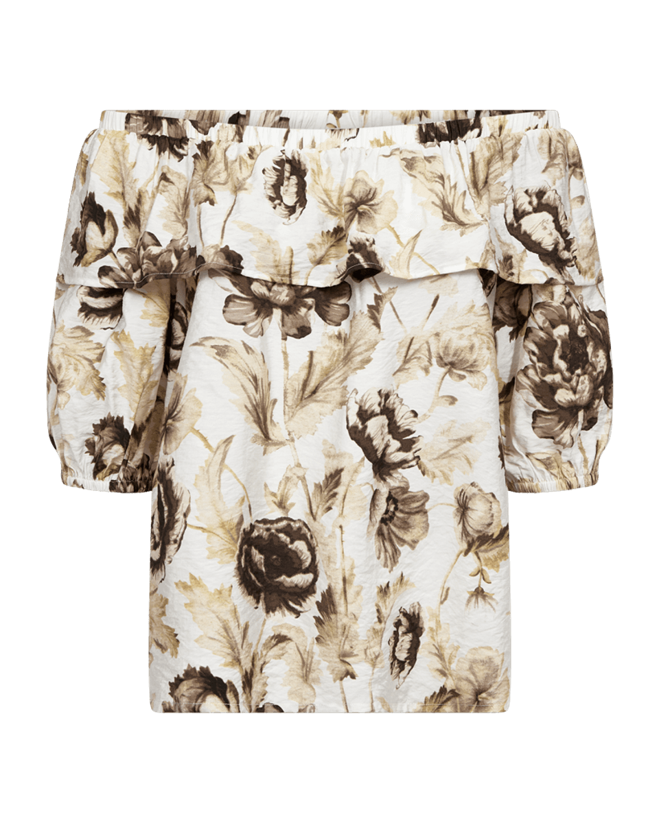 MAISE BLUSE M/VOLANG - BRUNE BLOMSTER