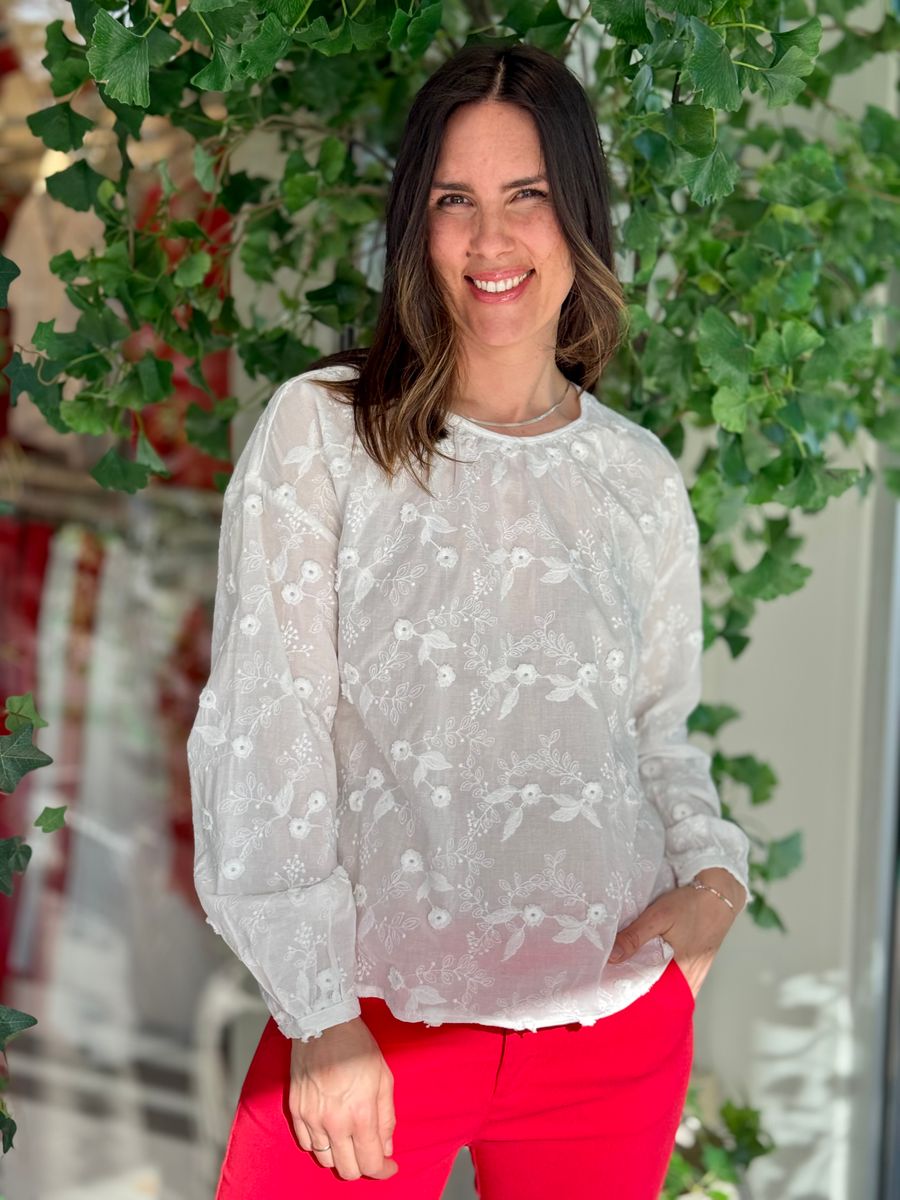 SIMONE EMBRO BLUSE - HVIT