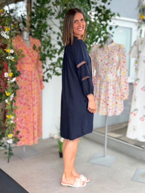 LALUNA LIN/VISCOSE KJOLE M/EMBRO - NAVY
